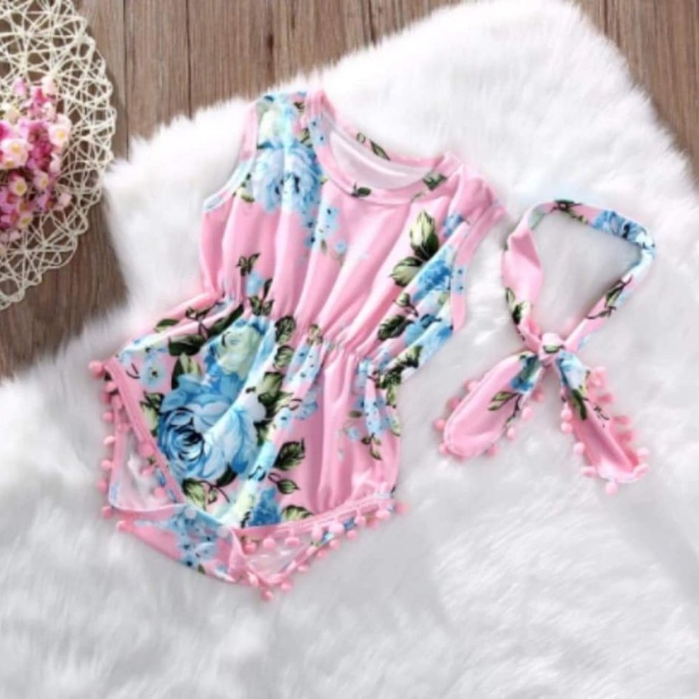 NEW Girl's Pink Floral Romper with Headband